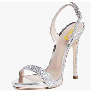 FSJ Silver Glitter Sexy High Heel Sandal Back Strap Slingback Open Toe Shoes